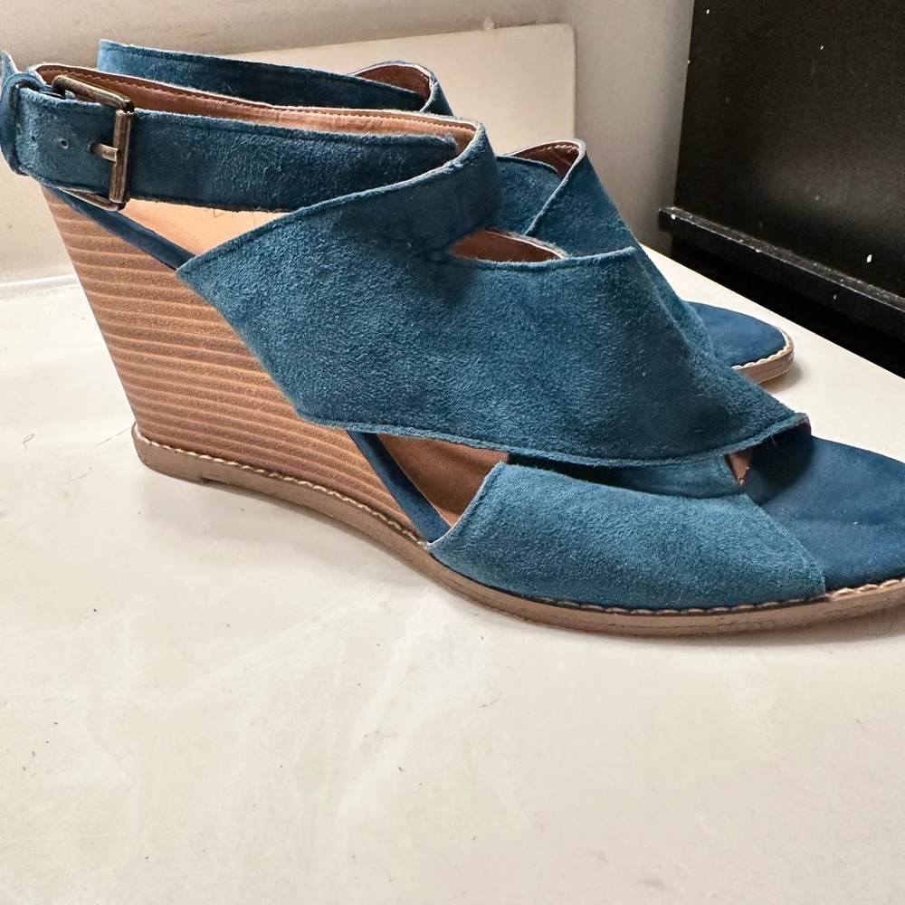 Caslon Teal Suede Wedge Sandals Size 9.5